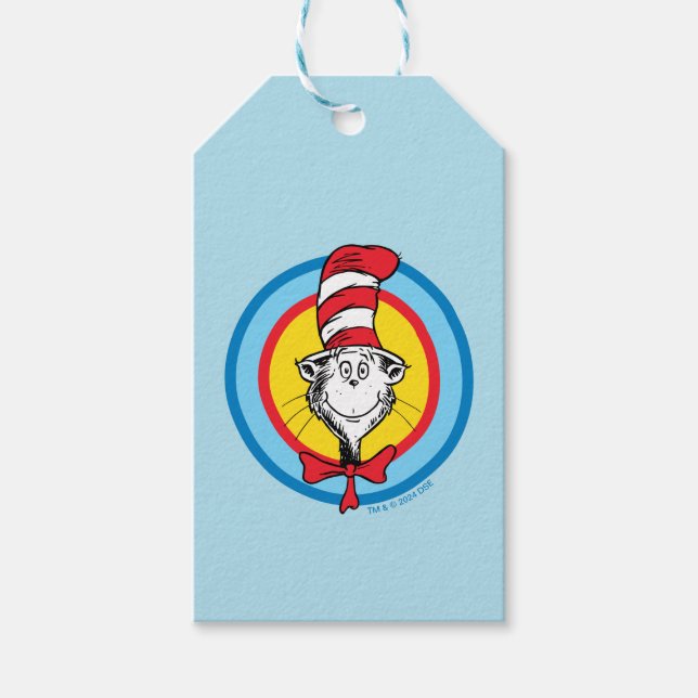 Étiquettes-cadeau Dr. Seuss | Graphisme de tête de Chat dans le Chap (Devant)