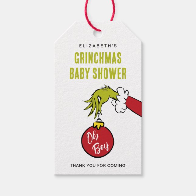 Étiquettes-cadeau Dr Seuss | Oh Boy Grinch Baby shower (Devant)