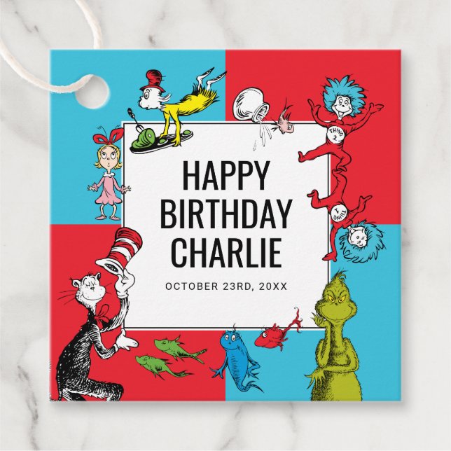 Étiquettes Cadeau Dr. Seuss - Personnages | Anniversaire Enfants (Devant)