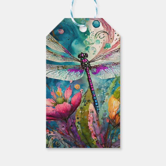 Étiquettes-cadeau Dragon d'encre et d'aquarelle de stylet (Devant)