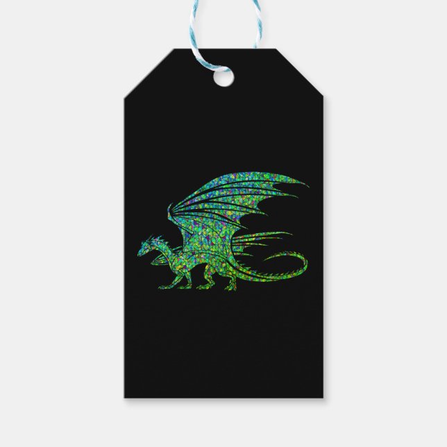 Étiquettes-cadeau Dragon Extraordinaire en mosaïque verte (Devant)