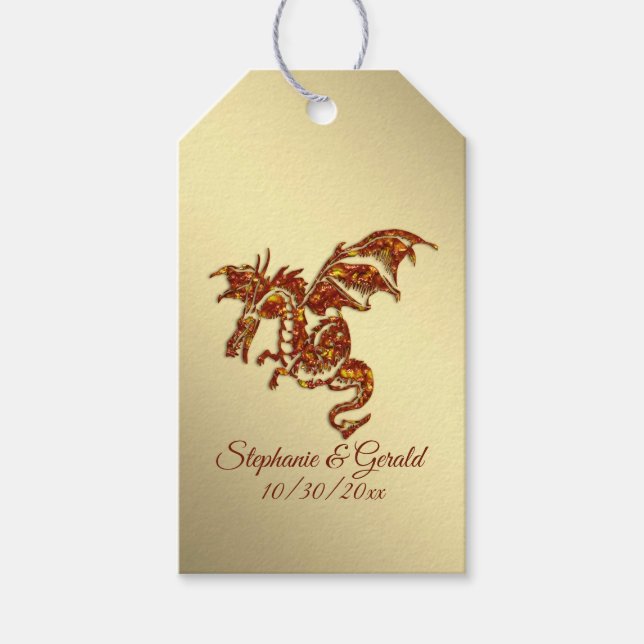 Étiquettes-cadeau Dragon flamboyant sur Gold Personal (Devant)