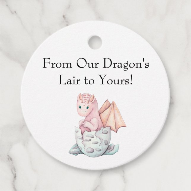 Étiquettes Cadeau Dragon Rose De Notre Repaire de Dragons au Vôtre (Devant)