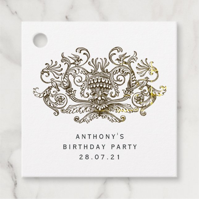 Étiquettes Cadeau Dragon Vintage rustique chatoyant (Devant)