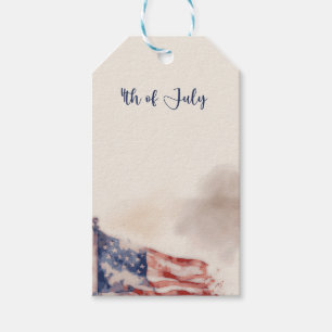 Étiquettes-cadeau Drapeau américain à l'aquarelle rustique, 4 juille