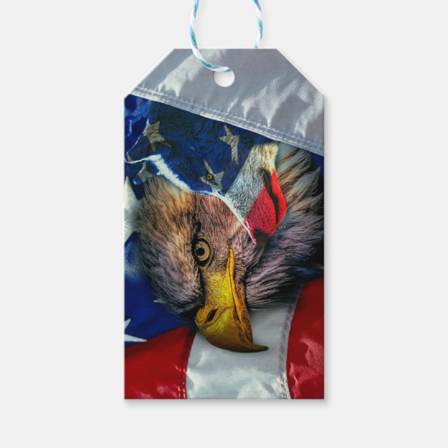 Étiquettes-cadeau Drapeau américain du loup d'aigle chauve (Devant)
