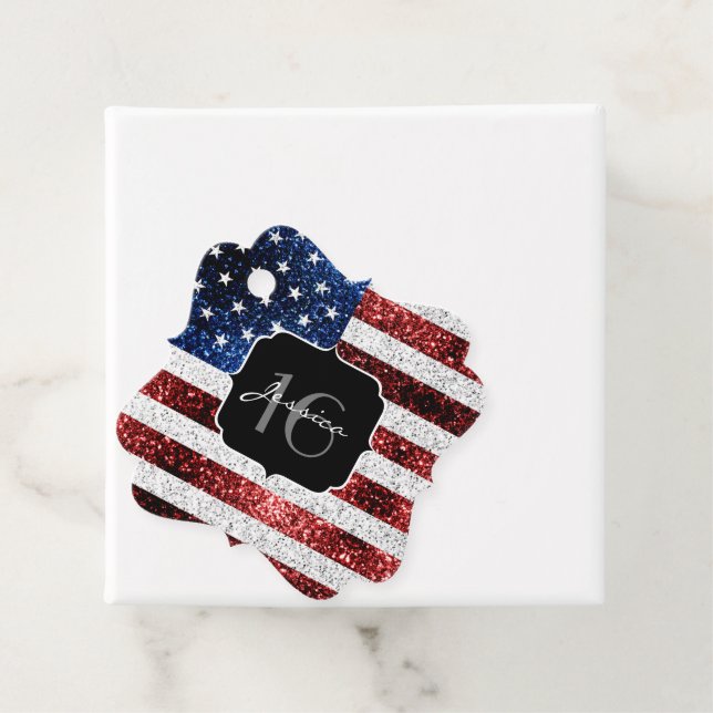 Étiquettes Cadeau Drapeau américain rouge blanc brillant parties sci (En situation)