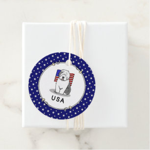 Étiquettes Cadeau Drapeau américain Vieux chien anglais (Grey 1)