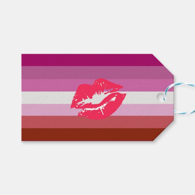 Étiquettes-cadeau Drapeau de fierté lesbienne au rouge à lèvres (Devant (Horizontal))