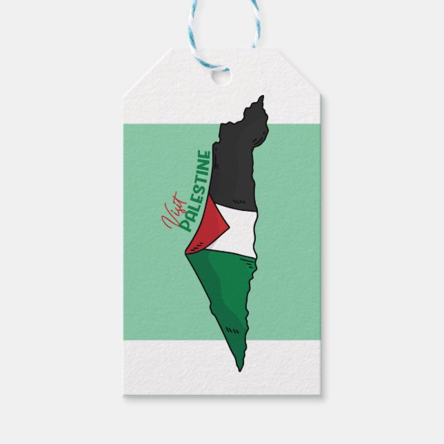 Étiquettes-cadeau Drapeau de la Palestine sur sa carte, Visit Palest (Devant)