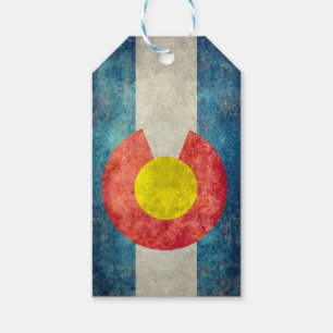 Étiquettes-cadeau Drapeau d'état du Colorado avec le rétro regard