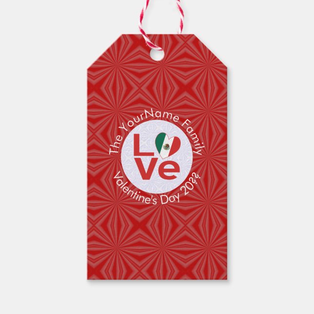 Étiquettes-cadeau Drapeau Mexicain Rouge AMOUR (Devant)