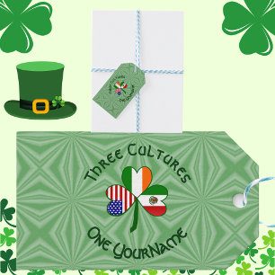 Étiquettes-cadeau Drapeau trèfle américano-irlandais mexicain