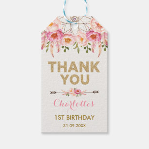 Étiquettes-cadeau Dreamcatcher féminin/or rose sauvage le floral