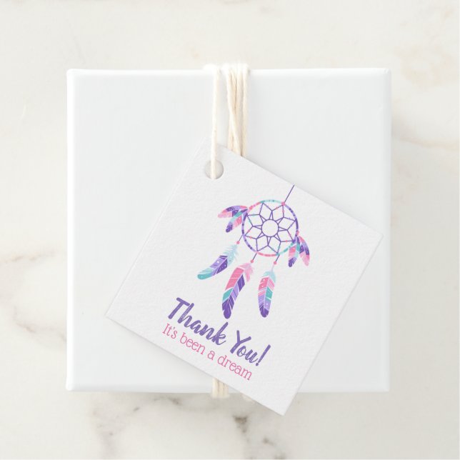 Étiquettes Cadeau Dreamcatcher rose violet turquoise anniversaire de (En situation)