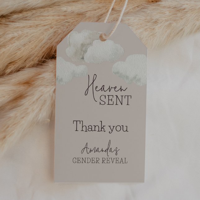 Étiquettes-cadeau Dreamy Beige Neutral Ciel Envoyé Genre Révélation (Créateur téléchargé)