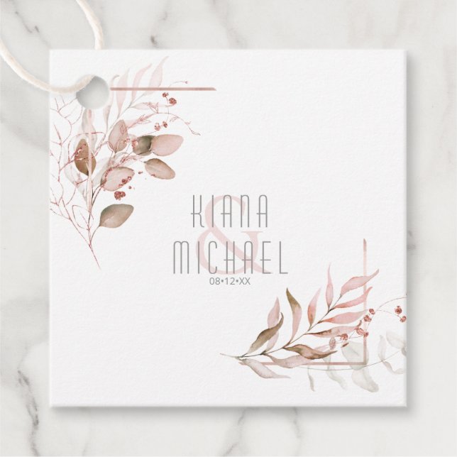 Étiquettes Cadeau Dreamy Foliage Mariage V2 Blush Pink ID817 (Devant)
