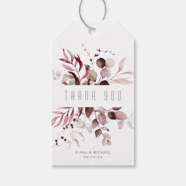 Étiquettes-cadeau Dreamy Foliage Merci V1 Bourgogne ID817 (Devant)