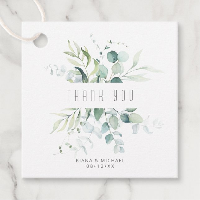 Étiquettes Cadeau Dreamy Greenery Mariage V1Green/Blue ID817 (Devant)