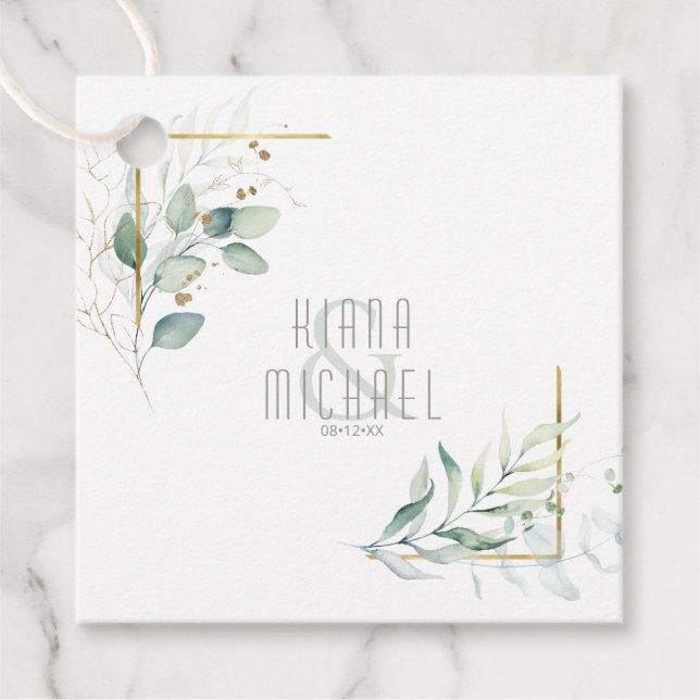 Étiquettes Cadeau Dreamy Greenery Mariage V2 Green/Blue ID817 (Devant)