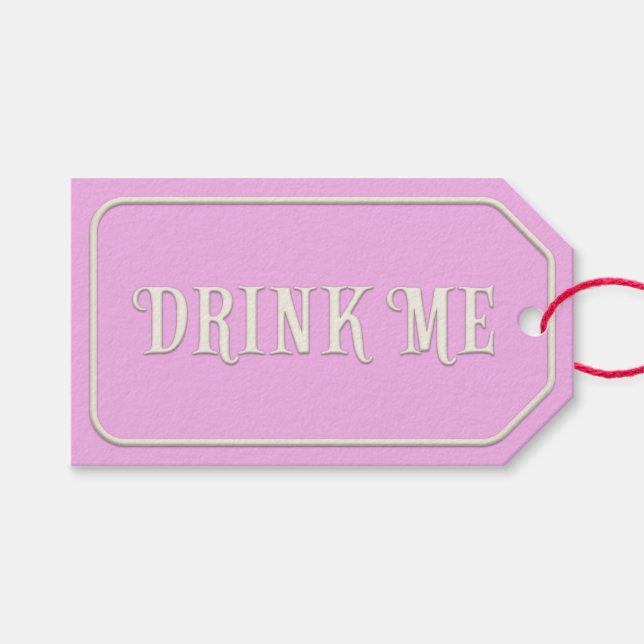 Étiquettes-cadeau "Drink Me" Wonderland Tea Party rose Personnalisé (Devant (Horizontal))
