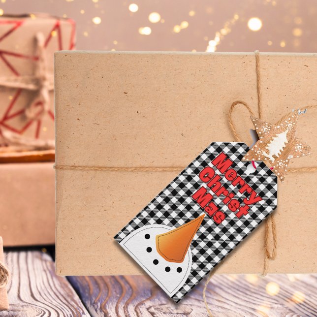 Étiquettes-cadeau Drôle Bold Snowman Joyeux Noël rustique Pays (Créateur téléchargé)