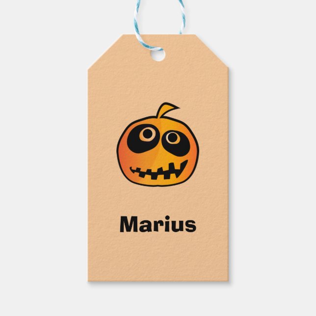 Étiquettes-cadeau Drôle Carved Orange Halloween Citrouille Nom du vi (Devant)