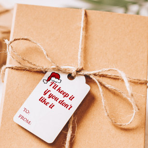 Étiquettes-cadeau Drôle Chapeau de Père Noël Rouge Rétro Dessiné à l