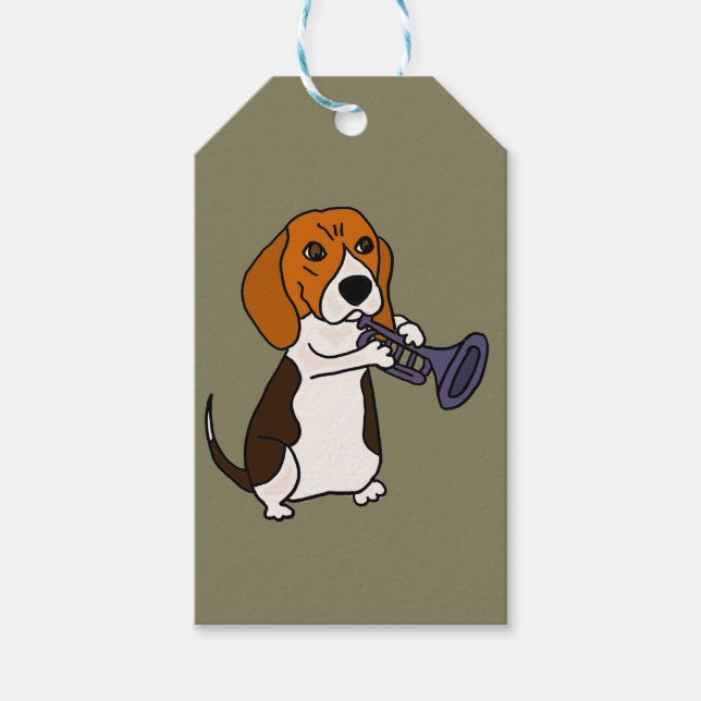 Étiquettes-cadeau Drôle chien Beagle Jouer Trumpet (Devant)