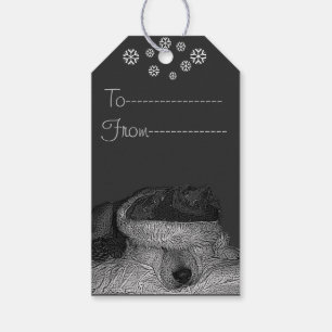 Étiquettes-cadeau drôle chien mignon dormir et habillé pour noël