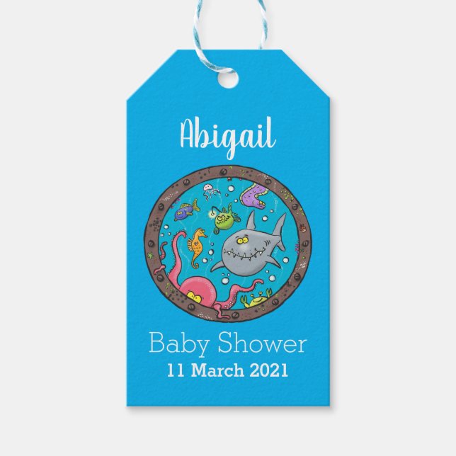 Étiquettes-cadeau Drôle des créatures marines sous l'eau dessin anim (Devant)