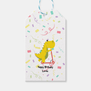 Étiquettes-cadeau Drôle dinosaure Scooter jouet anniversaire garçon