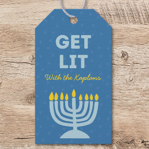 Étiquettes-cadeau Drôle "Get Lit" Chic Personnalisé Menorah Hanoukka