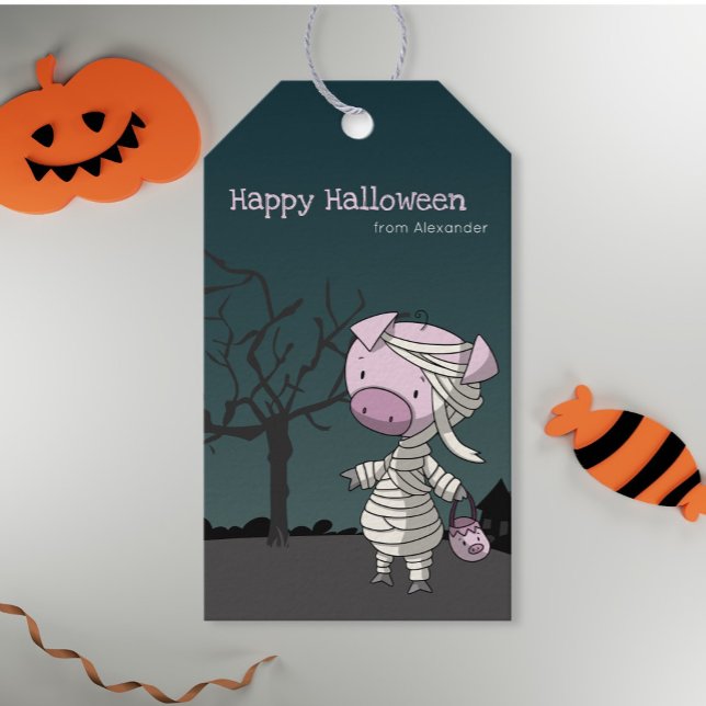 Étiquettes-cadeau Drôle Halloween Cochon maman Enfants (Créateur téléchargé)