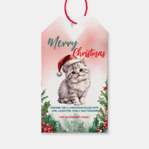 Étiquettes-cadeau Drôle Joyeux Noël Wreath mignonne Chat chaton