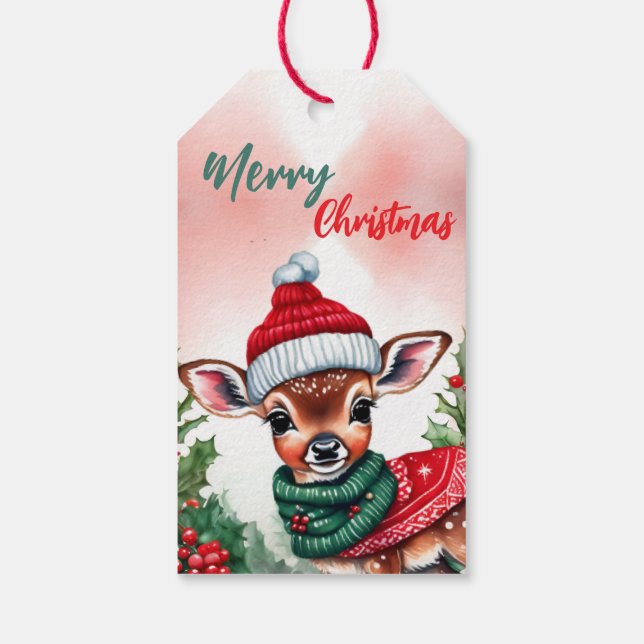 Étiquettes-cadeau Drôle Joyeux Noël Wreath mignonne Fawn Deer père N (Dos)