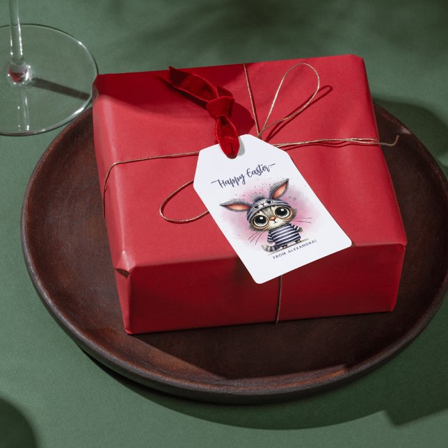 Étiquettes-cadeau Drôle Mignonne Kitty Avec Des Oreilles De Lapin Jo (Créateur téléchargé)