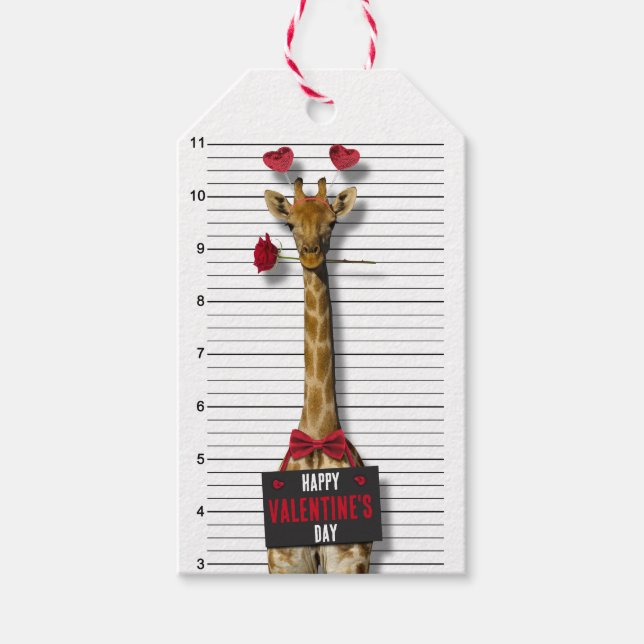 Étiquettes-cadeau Drôle Mugshot Guilty Giraffe Heureuse Sainte-Valen (Devant)