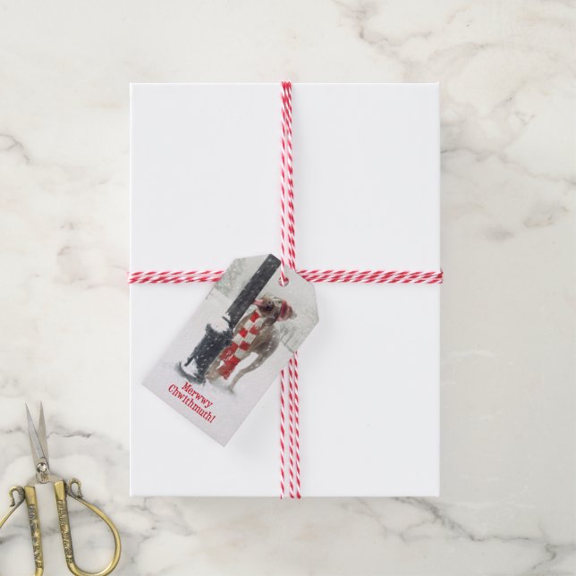 Étiquettes-cadeau Drôle Noël Chien Licks Pole (Avec de la ficelle)