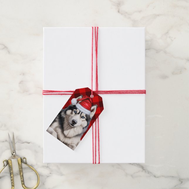 Étiquettes-cadeau Drôle Noël Husky pour Amoureux de les chiens Buffa (Avec de la ficelle)