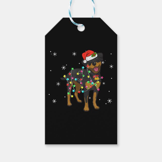 Étiquettes-cadeau Drôle Rottweiler Xmas Lumières Chien Papa Chien Ma (Devant)
