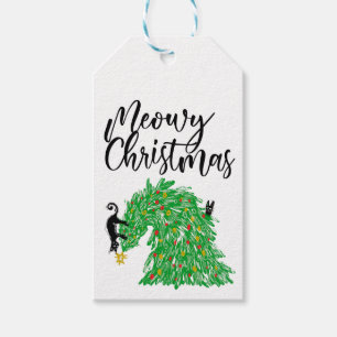 Étiquettes-cadeau drôles de Noël de chat - Meowy Ou ajoutez votre 