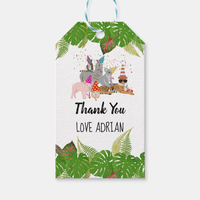 Étiquettes-cadeau Drôles et Mignons Animaux de la Jungle à la Fête S (Devant)