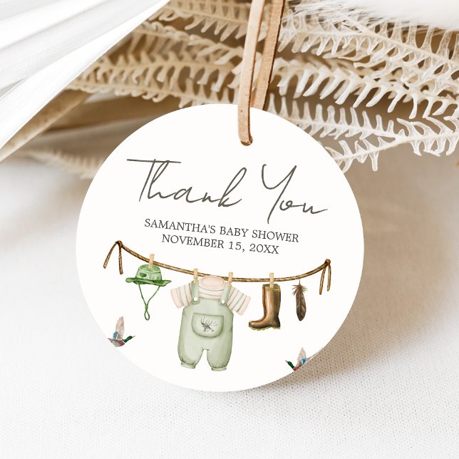 Étiquettes Cadeau Duck Hunting Baby Shower Round (Little Hunter Duck Baby Shower Favor Tags)