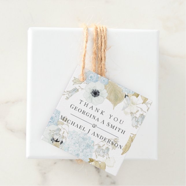 Étiquettes Cadeau Dusty Bleu Blanc Marine Anemone Mariage BUDGET (En situation)