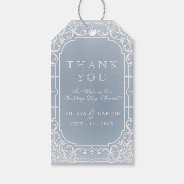 Étiquettes-cadeau Dusty bleu romantique mariage merci (Devant)