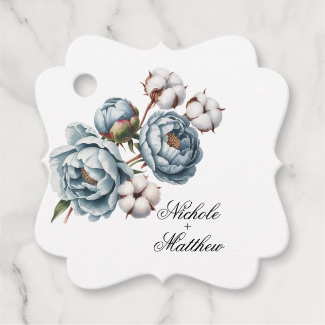 Étiquettes Cadeau Dusty Blue and Cotton Wedding Thank You (Devant)