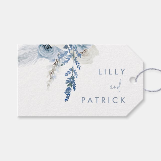 Étiquettes-cadeau Dusty Blue Boho Floral Wedding Favoriser (Devant (Horizontal))
