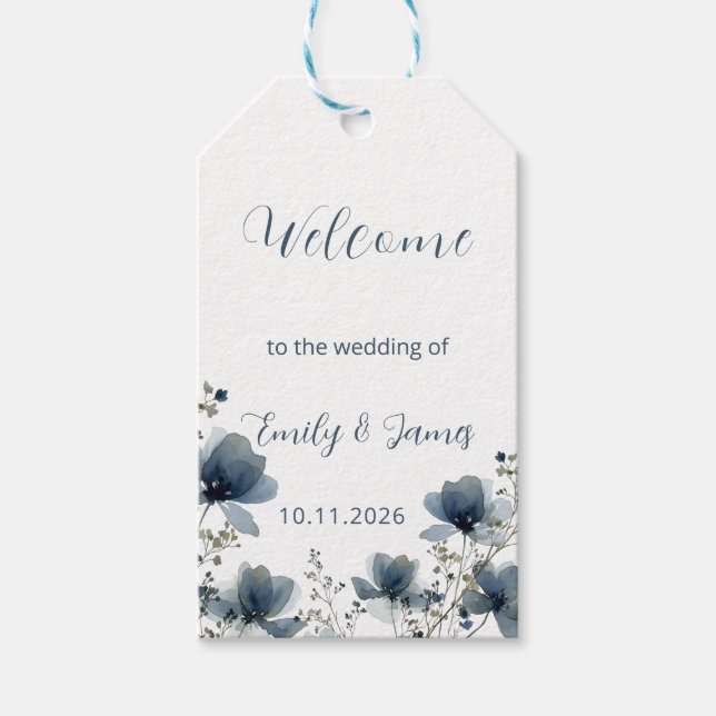 Étiquettes-cadeau Dusty Blue Botanical Wedding (Devant)