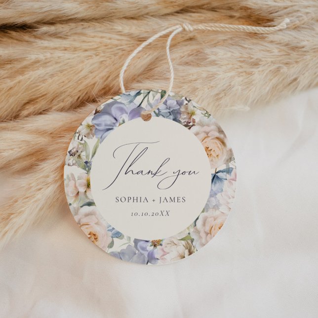 Étiquettes Cadeau Dusty Blue Cream Floral Mariage (Créateur téléchargé)